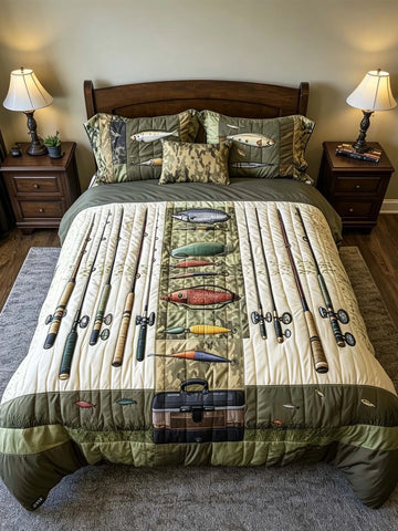 Fishing 3-Piece Quilted Bedding Set